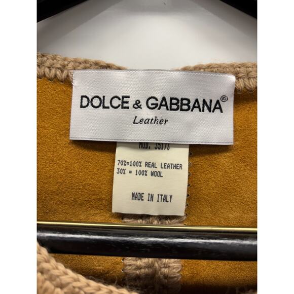 Dolce & Gabbana Leather Wool Vest Toggle Closure Size 48 - Picture 2 of 10
